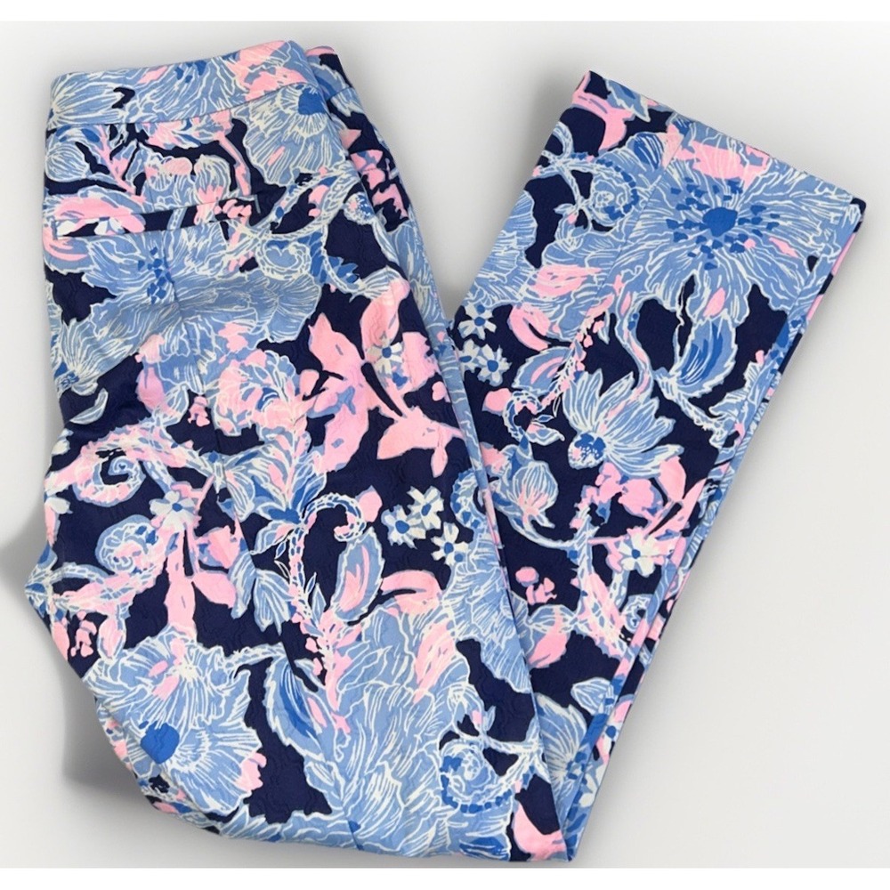 Lilly Pulitzer Kelly High Rise Crop Flare Pants Bright Navy Amore Sz 4 No flaws